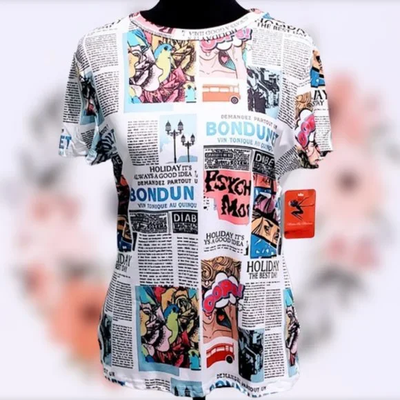 ⭐️Host Pick⭐️New Pop French Newspaper print fitted T-shirt Sizes M, L, XL - Picture 2 of 10